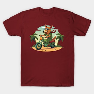 dog riding motorcycle in beach T-Shirt